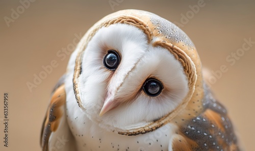 Tyto alba head, a common barn owl. close up. Generative AI © MEHDI