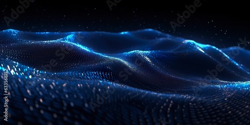 Data technology futuristic illustration. Blue wave pattern on a dark background. 