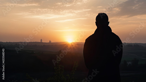 Silhouette of man praying on sunset finding solace in faith religion concept