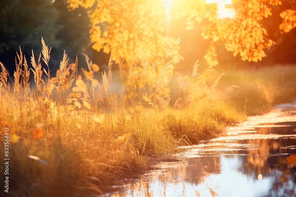 Art autumn sunny nature background. Generative AI