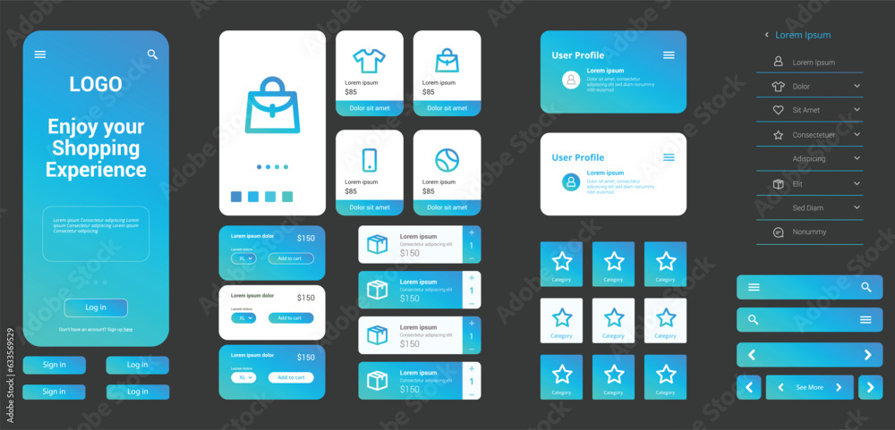 Free Vector Shopping App User Interface Template UI Kit Set Collection Free Vector Shopping App User Interface Template UI Kit Set Collection