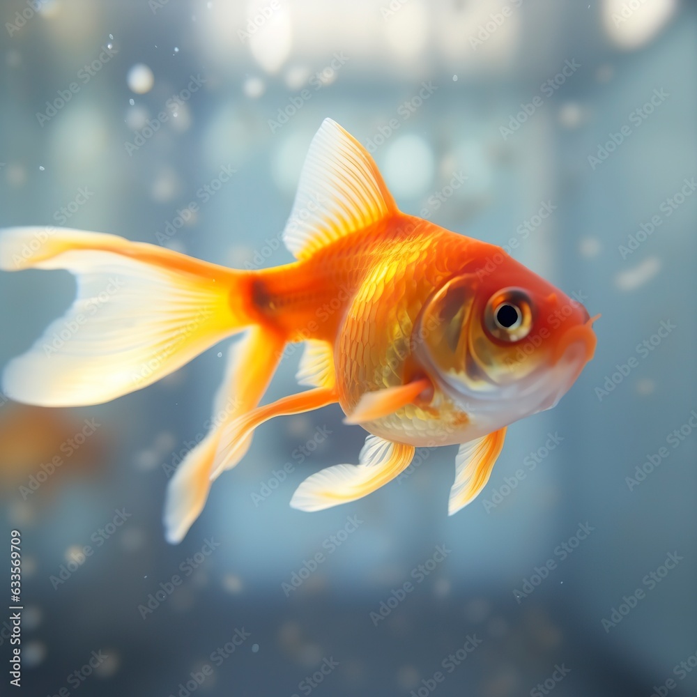 Beautifully colored goldfish swim in the clear aquarium water. 3d animation swimming goldfish.  