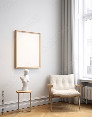 Mockup frame in contemporary Scandinavian living room interior, 3d render. 