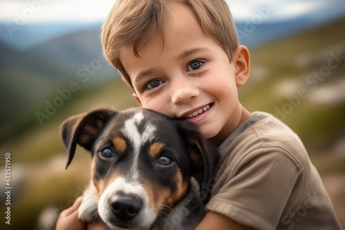 child with dog on nature © drimerz