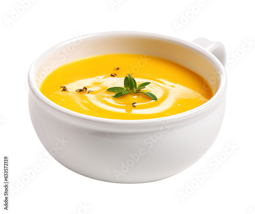 pumpkin creamy soup on transparent or white background, png