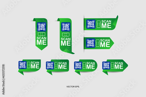 QR code scan for smartphone, Scan me icon. Qr code frame vector set. Template scan me Qr code for smartphone. QR code for mobile app, payment and phone. Scan me phone tag. Vector illustration.