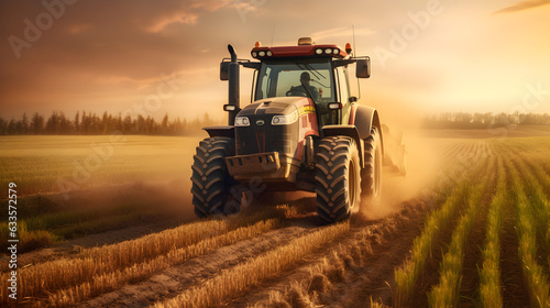 agriculture tractor background at sunset