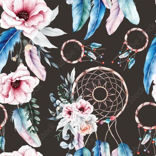 beautiful flower and dreamcatcher seamless pattern