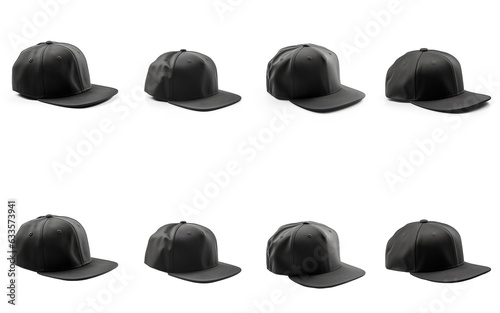 Black SnapBack Cap mock up. Black SnapBack cap for design mock up isolated on white background. 