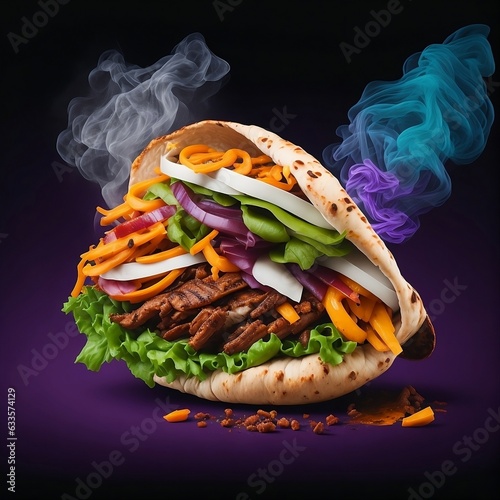 Spicybeef sandwich with salad photo