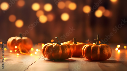 Autumn pumpkin on defocused light background