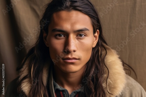 Handsome young Native American man. The concept of Columbus day and the discovery of America. Portrait photo