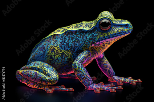 World Frog Day, World Animals Day, Frog Created With Mandala Neon Lights At Night, Generative Ai
