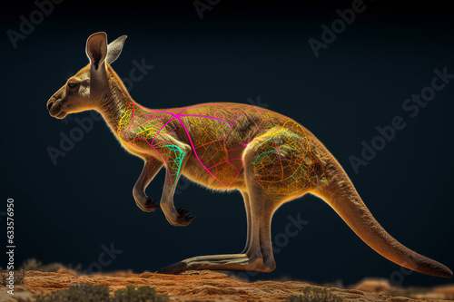 Kangaroo Created With Mandala Neon Lights At Night  Generative Ai