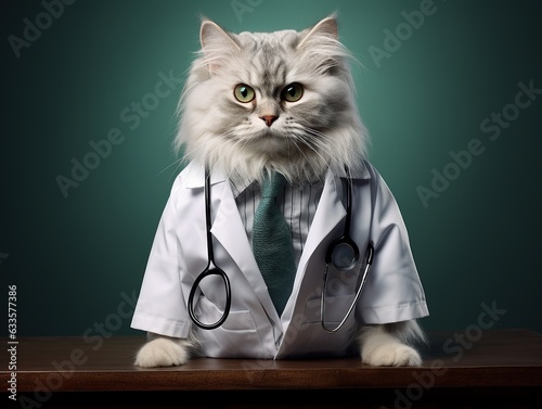 digital image of a cat wear dostor suit photo