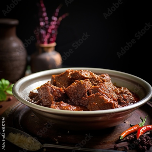 rendang photography in the night and chili photo