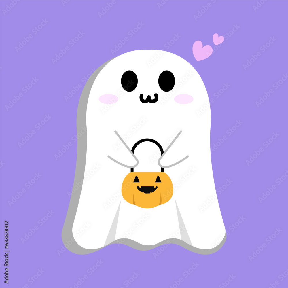 Cute Ghost. Emotion smile with Trick or Treat. cartoon character and flat design. Vector Illustrations for Halloween Day. Cute Ghost. Emotion smile with Trick or Treat. cartoon character and flat design. Vector Illustrations for Halloween Day.