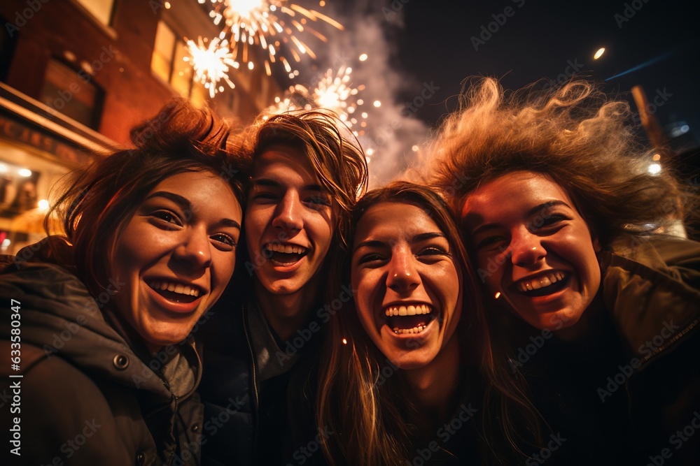Group Of Friends Celebrating New Years Eve, Generative AI