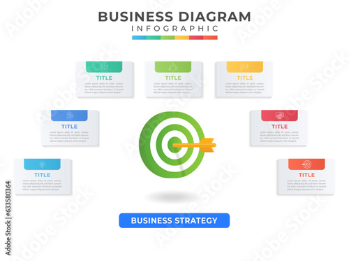 7 Step Business Strategy Diagram. presentation vector infographic template for business.