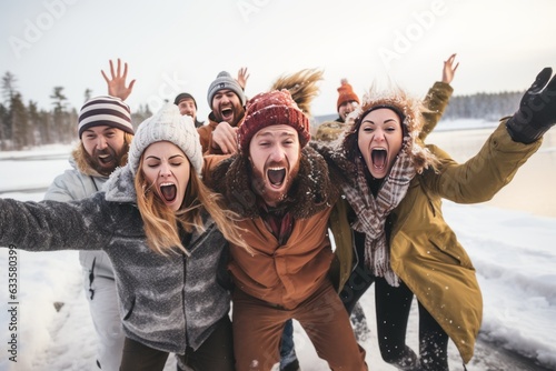 Group Of Friends Doing A Polar Plunge, Generative AI 