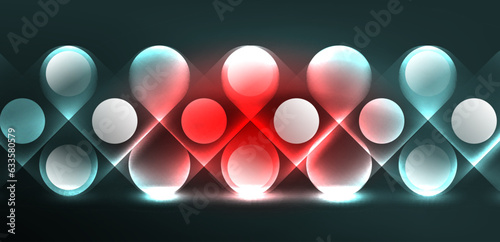 Abstract glowing neon light techno circles background