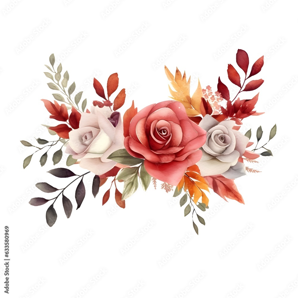 Red Roses Banner Watercolor red roses banner. Floral clip art set. Frames perfectly for ...