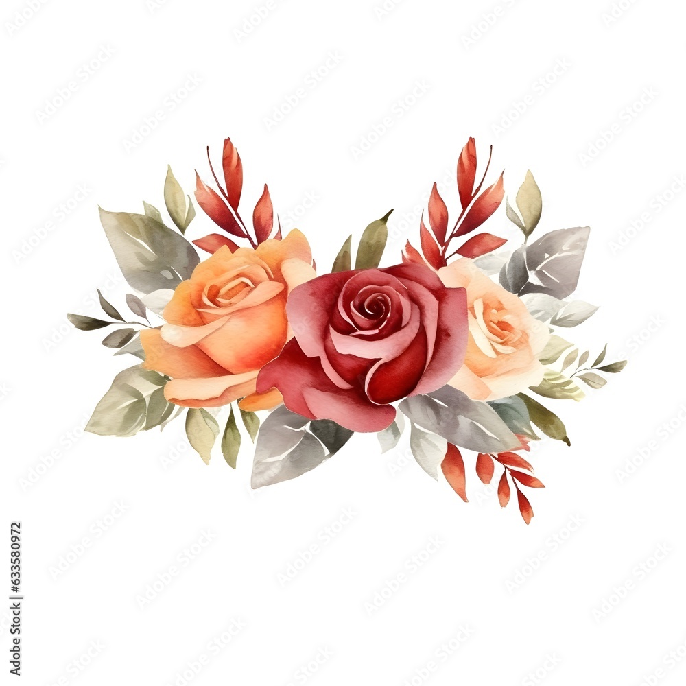 Red Roses Banner Watercolor red roses banner. Floral clip art set. Frames perfectly for ...
