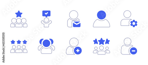 User icon set. Duotone style line stroke and bold. Vector illustration. Containing user  success  profile  member  users  avatar  add  employees  delete.