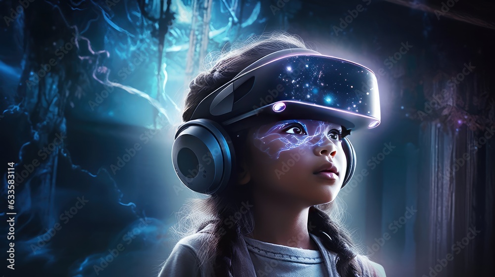 using virtual reality headset to travel to a fantasy world with vibrant colors and images using virtual reality headset to travel to a fantasy world with vibrant colors and images