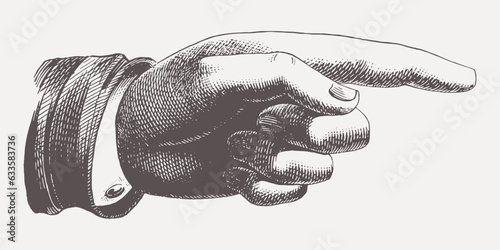 Detailed vintage engraving pointer hand. Symbols. Quaint graphic.  photo