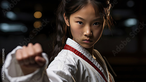 Asian girl karate martial arts. Taekwondo. Generative Ai