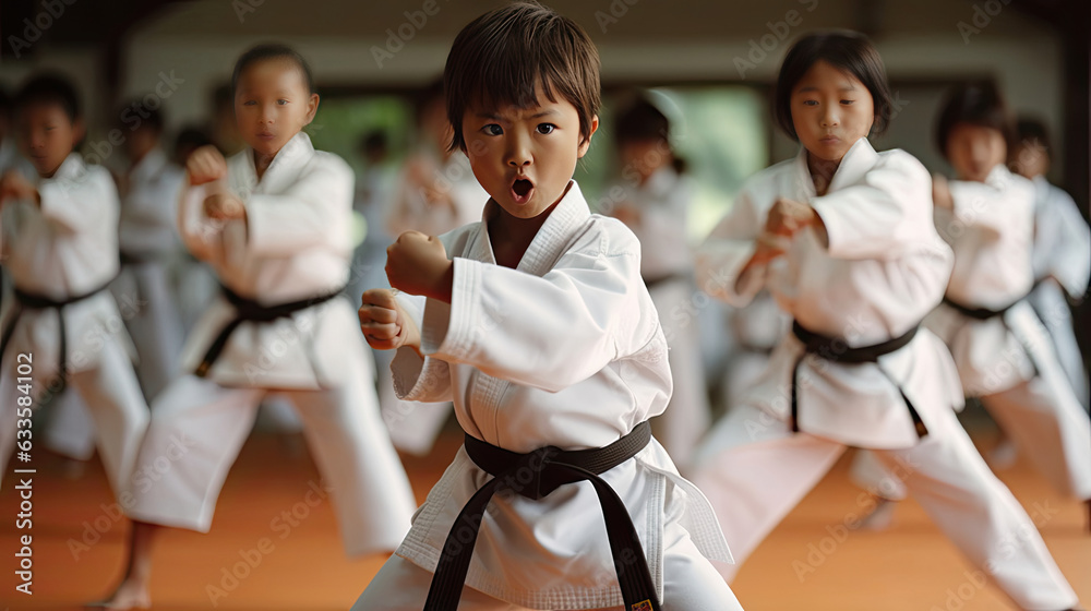 Asian kids karate martial arts. Taekwondo. Generative Ai Asian kids karate martial arts. Taekwondo. Generative Ai