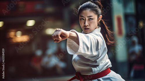 Asian woman karate martial arts. Taekwondo. Generative Ai