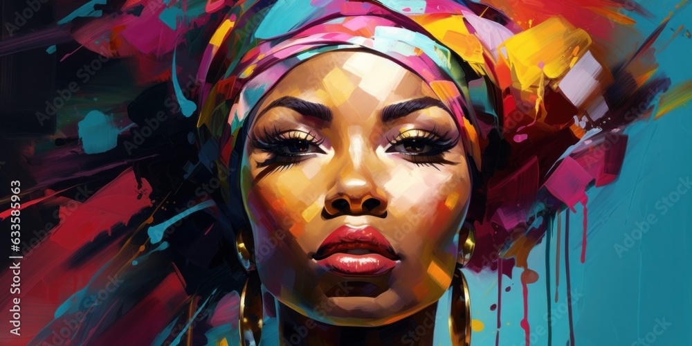 illustration of beautiful  black woman in a turban, generative AI