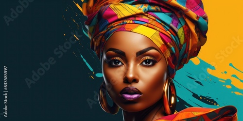 illustration of beautiful  black woman in a turban, generative AI