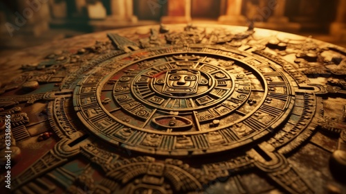Timeless Legacy: Detailed Close-up of the Ancient Mayan Calendar photo