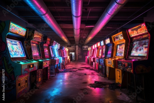 Vintage Arcade Room Adorned With Neon Lights, Generative AI  © Shooting Star Std