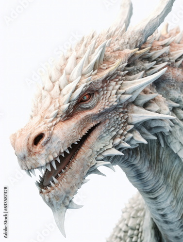 Dragon with white background. realistic illustration. AI generative