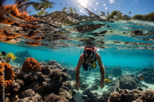 Snorkeler Exploring The Vibrant Underwater, Generative AI