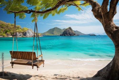 Wooden Swing Overlooking The Clear Water  Generative AI