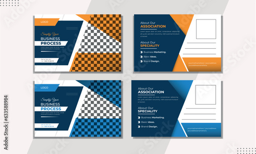 Corporate business postcard or EDDM postcard design template Post Card Design Layout Blue Corporate business postcard or EDDM postcard design template 
