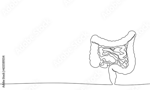 One line continuous intestines. Line art health banner concept. Hand drawn, outline vector illustration.
