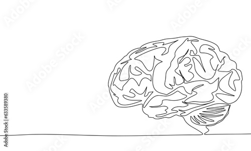 One line continuous brain. Line art health banner concept. Hand drawn, outline vector illustration.