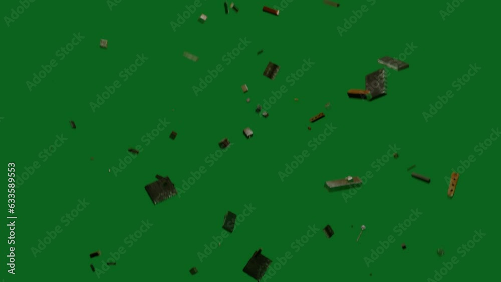 Falling construction parts on a green background - planks, bricks, 4K animation on greenscreen Falling construction parts on a green background - planks, bricks, 4K animation on greenscreen