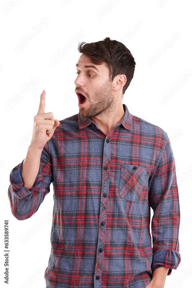 Surprise, shocked and wow with man and finger on png for news, announcement and discovery. Alert, notification and unexpected with person isolated on transparent background for drama, crazy and hand Surprise, shocked and wow with man and finger on png for news, announcement and discovery. Alert, notification and unexpected with person isolated on transparent background for drama, crazy and hand