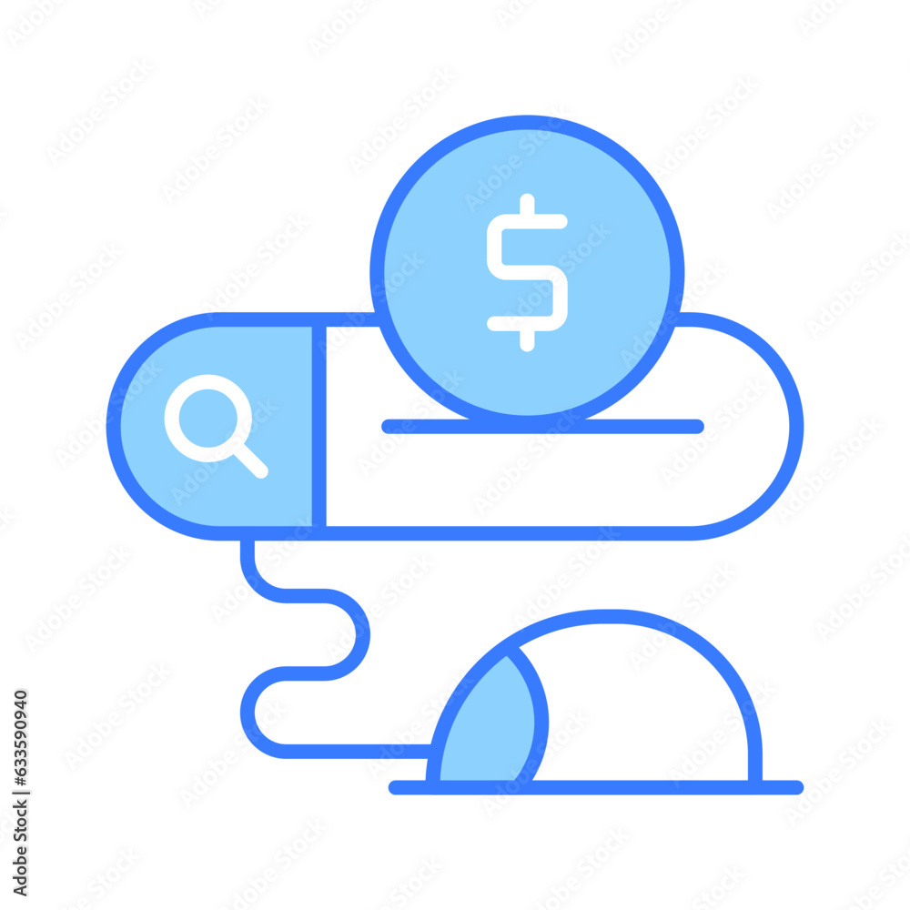 Pay per click, mouse with search oar and dollar, Ppc or cost per click vector Pay per click, mouse with search oar and dollar, Ppc or cost per click vector