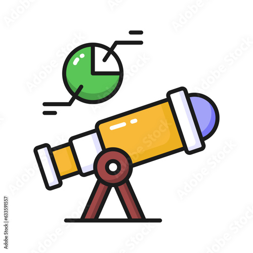 Telescope with pie diagram showing predictive analysis concept vector