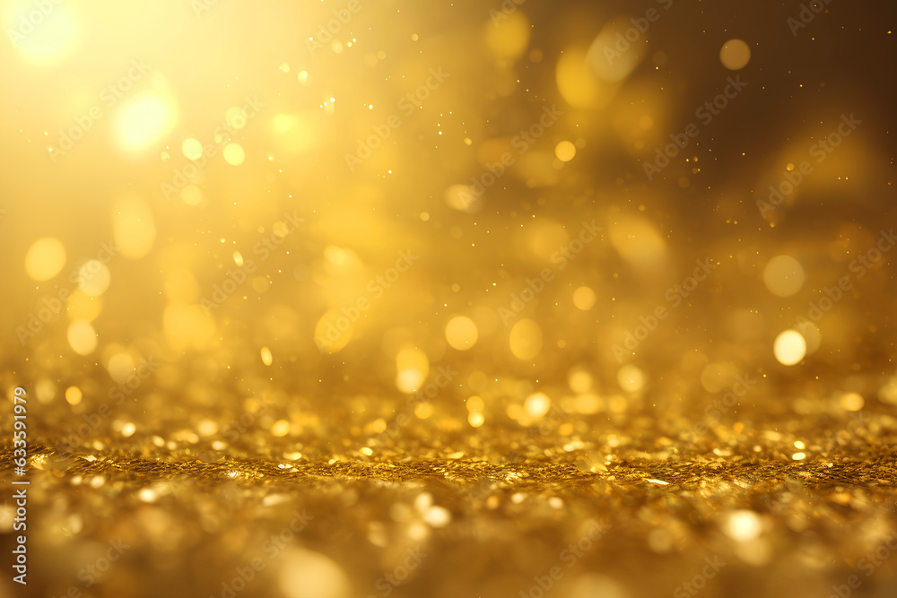 Glitter of golden lights with defocused abstract lights. Gold Defocused Christmas background.