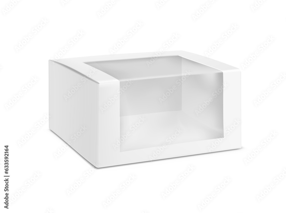 Square rectangle box with clear window mockup. Vector illustration isolated on white background, ready and simple to use for your design. EPS10. 
