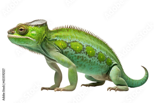 Fényképezés Abstract of lizard chameleon portrait isolated on white background with multi colored colorful on skin body and scales paint, reptile animal, Vibrant bright, with Generative AI